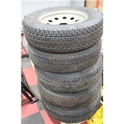 SET OF 6 ST205/75R15 3500LBS. TRAILER TIRES W/RIMS