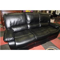 SHOWHOME BLACK LEATHER RECLINING SOFA W