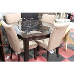 SHOWHOME WOOD AND GLASS TABLE W 4 FABRIC