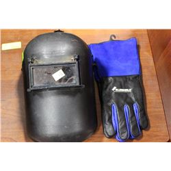 WELDING HELMET W/ NEW WELDING GLOVES SIZE L