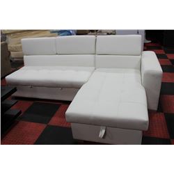 WHITE LEATHERETTE SECTIONAL - TRANSFORMS INTO BED