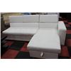 Image 1 : WHITE LEATHERETTE SECTIONAL - TRANSFORMS INTO BED
