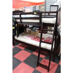 SOLID WOOD COMPLETE TWIN BUNK BED SET-DARK BROWN