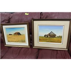 PAIR OF ESTATE WOOD FRAMED OIL ON CANVAS BARN
