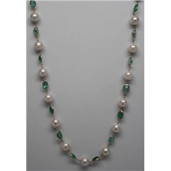 14KT GOLD EMERALD (14.5ct) & PEARL NECKLACE
