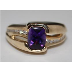 14KT GOLD AMETHYST & DIAMOND RING
