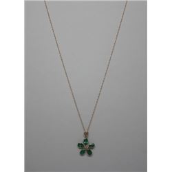 14KT GOLD EMERALD & DIAMOND PENDANT NECKLACE
