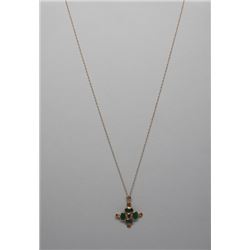 14KT GOLD EMERALD, YELLOW & PINK SAPPHIRE PENDANT