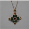 Image 2 : 14KT GOLD EMERALD, YELLOW & PINK SAPPHIRE PENDANT