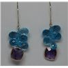 Image 1 : 14KT GOLD BLUE TOPAZ & AMETHYST EARRINGS