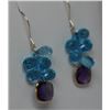 Image 2 : 14KT GOLD BLUE TOPAZ & AMETHYST EARRINGS