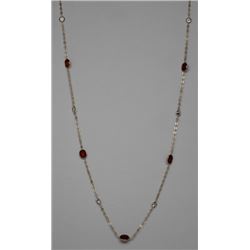 10KT GOLD GARNET & WHITE QUARTZ NECKLACE