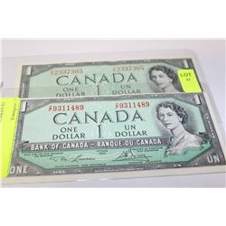 1954 CANADA EF DOLLAR BILLS X2