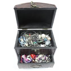 LEATHER DRESSER BOX W/CONTENTS