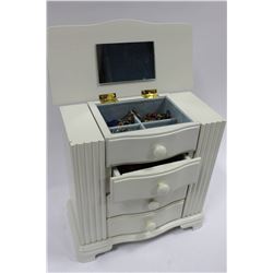 WHITE JEWELRY BOX W/ CONTENTS