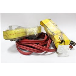 2 HEAVY DUTY RATCHET STRAPS SOLD W BOOSTER CABLES
