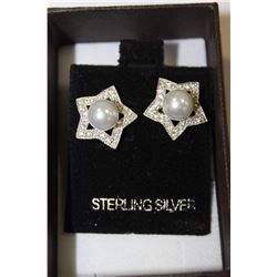 STERLING 925 SILVER EARRINGS PEAR STAR CUBIC STONE