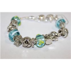 CHARM BRACELET BLUE GREEN STONES 925 SILVER