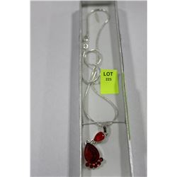 SILVER NECKLACE W/REDTEAR DROP PENDANT