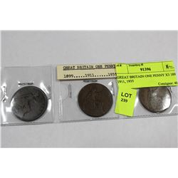 GREAT BRITAIN ONE PENNY X3 1899, 1911, 1935