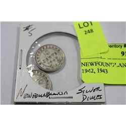 NEWFOUNDLAND SILVER DIME X2 1942, 1943