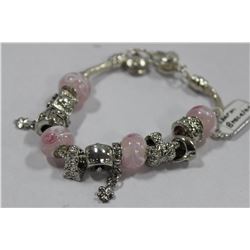 925 SILVER CHARM BRACELET PINK STONES