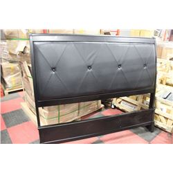 QU SIZE BLACK LEATHERETTE HEADBOARD W FOOTBOARD