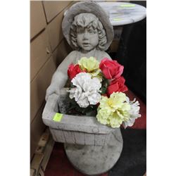 STONE GARDEN STATUETTE W ARTIFICIAL FLOWERS