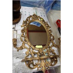 ESTATE GOLDTONE MIRROR/SHELF CANDLE HOLDER