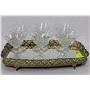Image 1 : ESTATE MIRRORED TRAY W 6 PINWHEEL CRYSTAL GLASSES