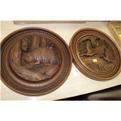 PAIR OF ESTATE WOOD CARVED BEAVER AND DUCK WALL