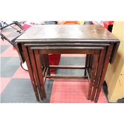 ANTIQUE 3-PIECE WOOD NESTING TABLES W/ FOLD-DOWN