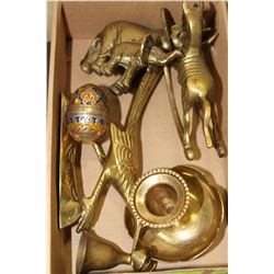BOX OF BRASS FIGURINES