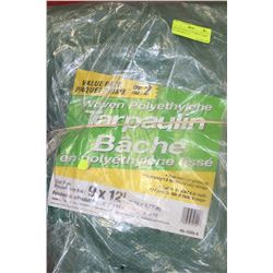 BAG W/2 NEW 9' X 12' GREEN TARPS & 1 SILVER 6' X 8