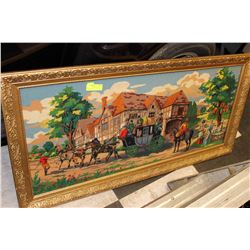 LARGE NEEDLE POINT COACH SCENE PICTURE