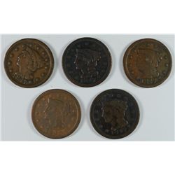 (5) 1847 LARGE CENTS