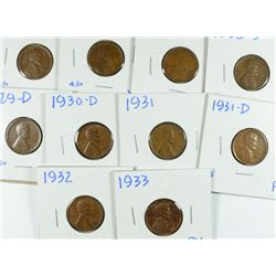 (10) LINCOLN CENTS (22-D, 23, 23-S, 26-S, 29-D, 30-D, 31, 31-D, 32, 33)