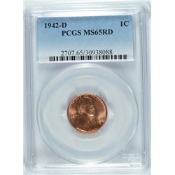 1942-D LINCOLN CENT PCGS MS-65 RD