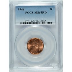 1948 LINCOLN CENT PCGS MS-65 RD