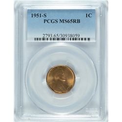 1951-S LINCOLN CENT PCGS MS-65 RB