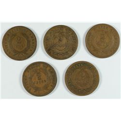 (5) 1865 TWO CENT PCS