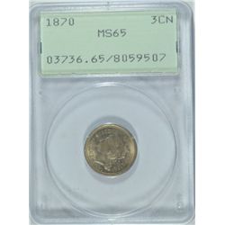 1870 THREE CENT NICKEL PCGS MS-65 (OGH)