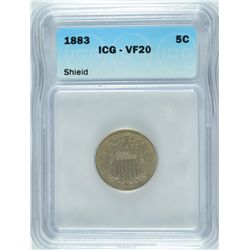 1883 SHIELD NICKEL ICG VF-20
