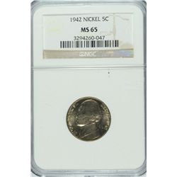 1942 JEFFERSON NICKEL NGC MS-65