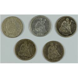 (5) 1890 SEATED DIMES