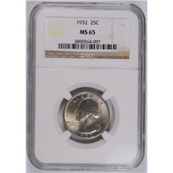 1932 WASHINGTON QUARTER, NGC MS-65 GEM