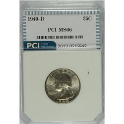 1940-D WASHINGTON QUARTER, PCI MS-66 SUPERB!