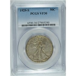 1929-S WALKING LIBERTY HALF DOLLAR PCGS VF-30