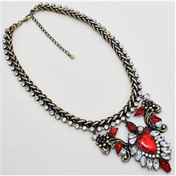 Ruby & Faux Diamond Earring/Necklace Set Gold Burnished