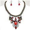 Image 2 : Ruby & Faux Diamond Earring/Necklace Set Gold Burnished